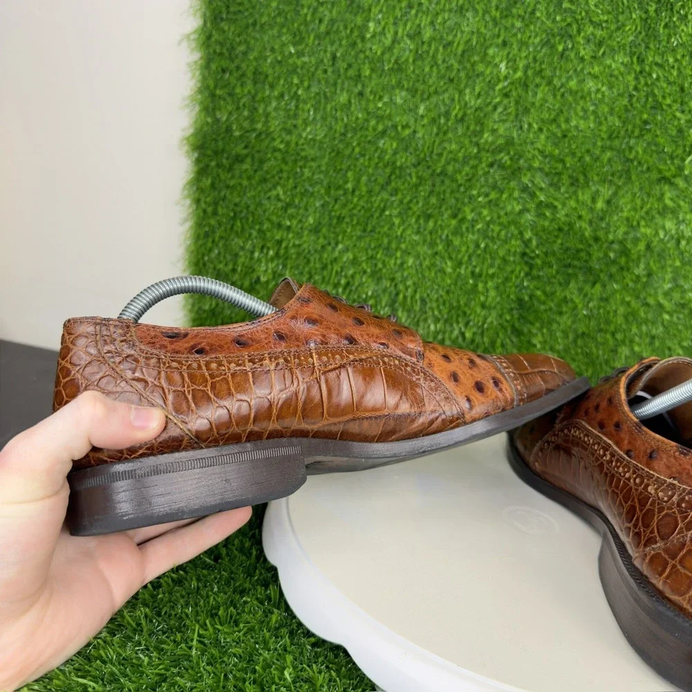 Stacy Adams Cognac Alligator/Ostrich Print Leather Loafers Sz 10